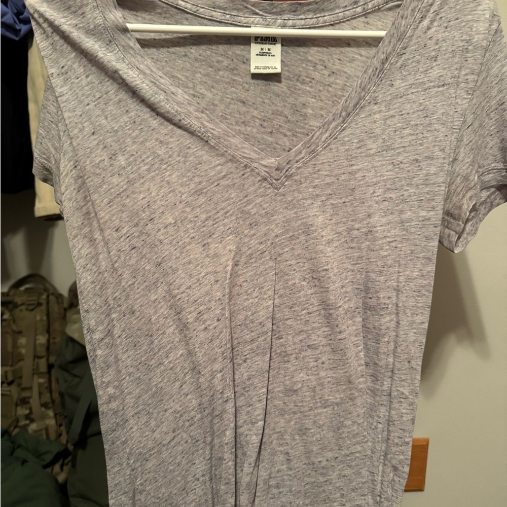 PINK Gray V-Neck Women's Top